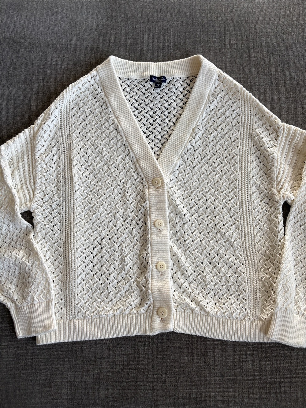 Splendid Brenda Cardigan Cream Open Pointelle Knit Cotton Sweater Size M EUC - Picture 7 of 9